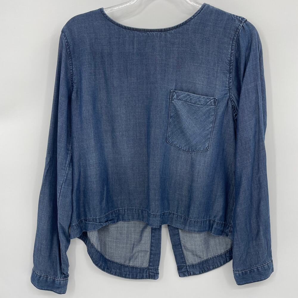 CLOTH & STONE Womens Chambray Pull Over Shirt Size S Long Sleeve Split Back Blue